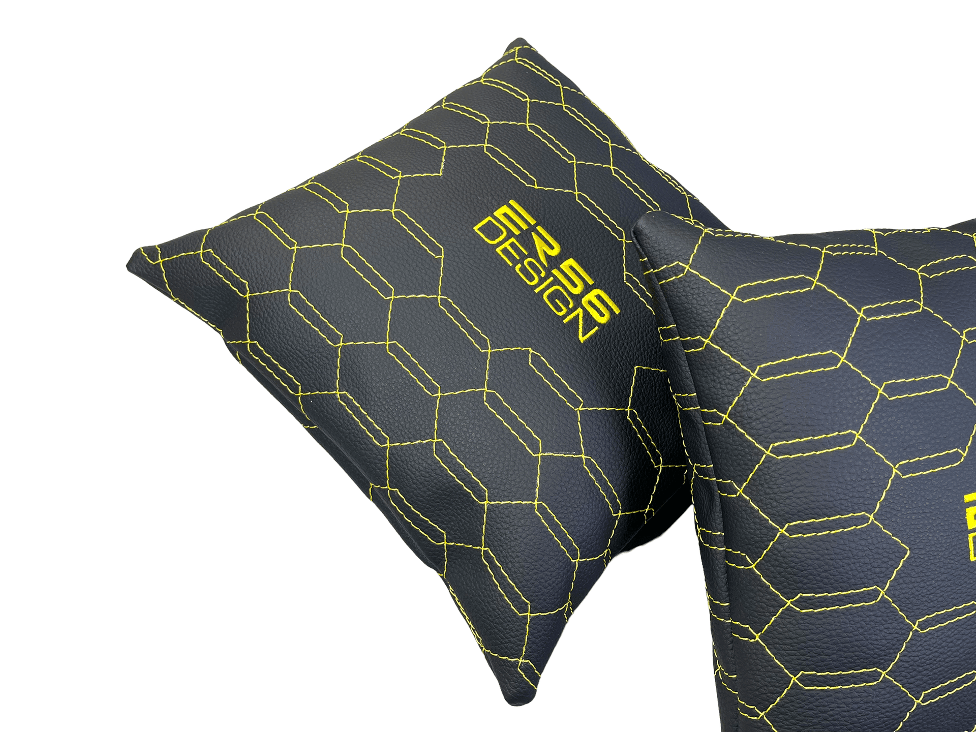 Black Leather Pillows ER56 Design Set of 2 Yellow Sewing - AutoWin