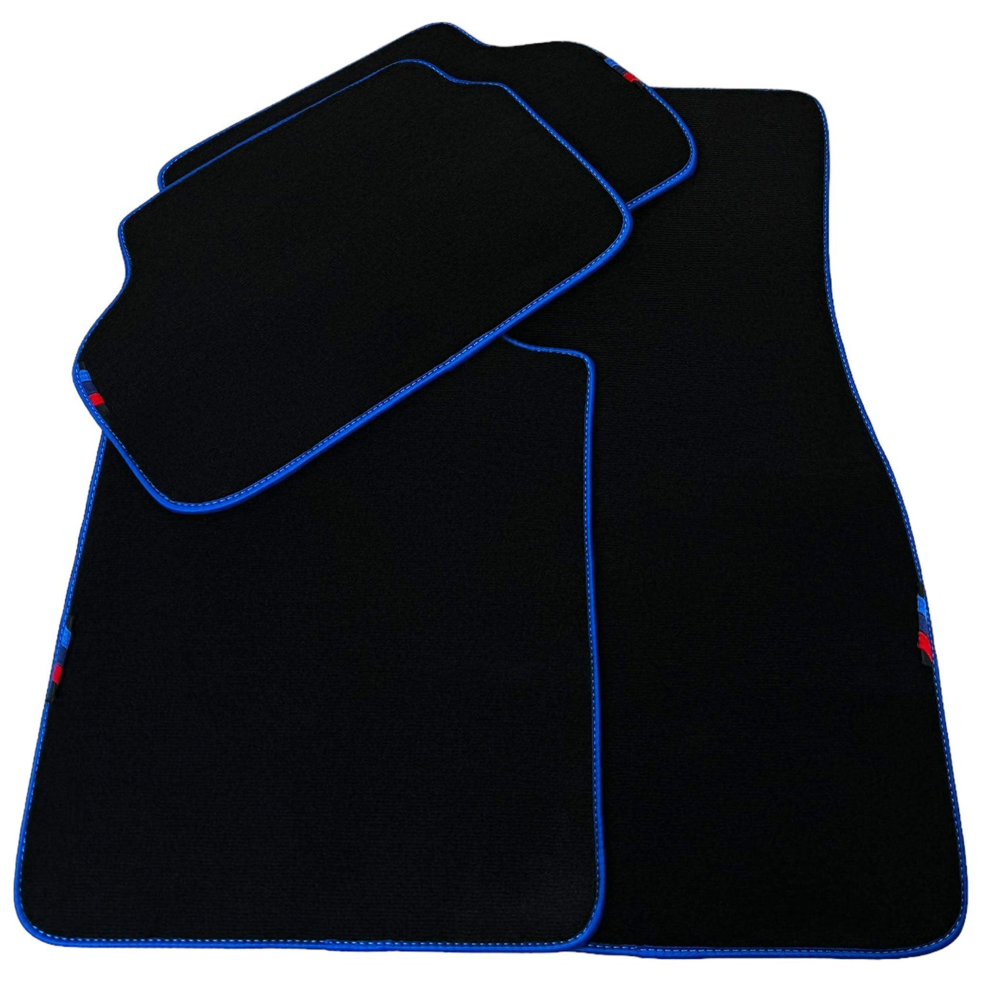 Black Mats For BMW 3 Series E46 4-door Sedan | Blue Trim - AutoWin