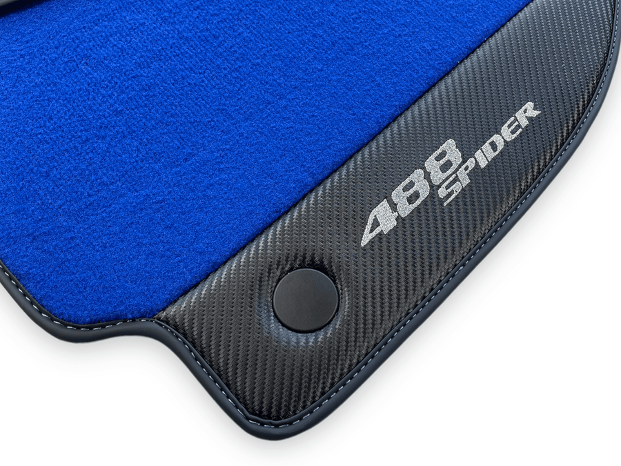 Blue Floor Mats For Ferrari 488 Spider 2015-2022 Carbon Leather - AutoWin