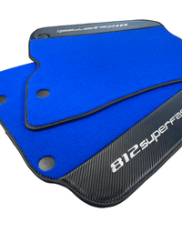 Blue Floor Mats For Ferrari 812 Superfast With Carbon Fiber Leather - AutoWin