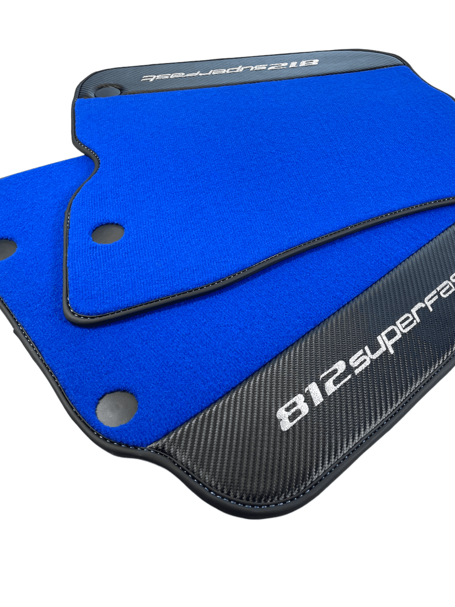 Blue Floor Mats For Ferrari 812 Superfast With Carbon Fiber Leather - AutoWin