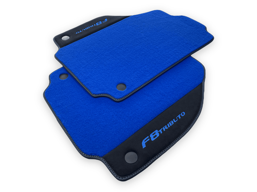 Blue Floor Mats For Ferrari F8 Tributo 2019-2022 With Alcantara Leather - AutoWin