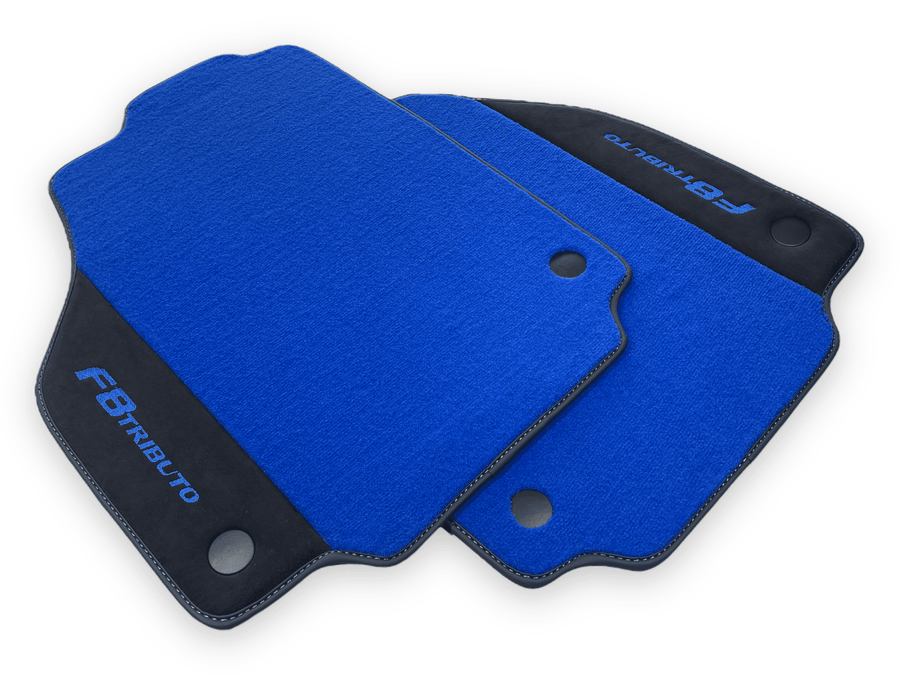 Blue Floor Mats For Ferrari F8 Tributo 2019-2022 With Alcantara Leather - AutoWin
