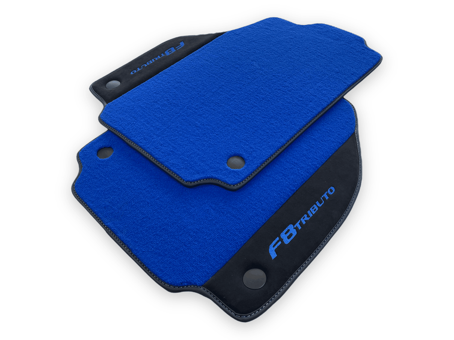 Blue Floor Mats For Ferrari F8 Tributo 2019-2022 With Alcantara Leather - AutoWin