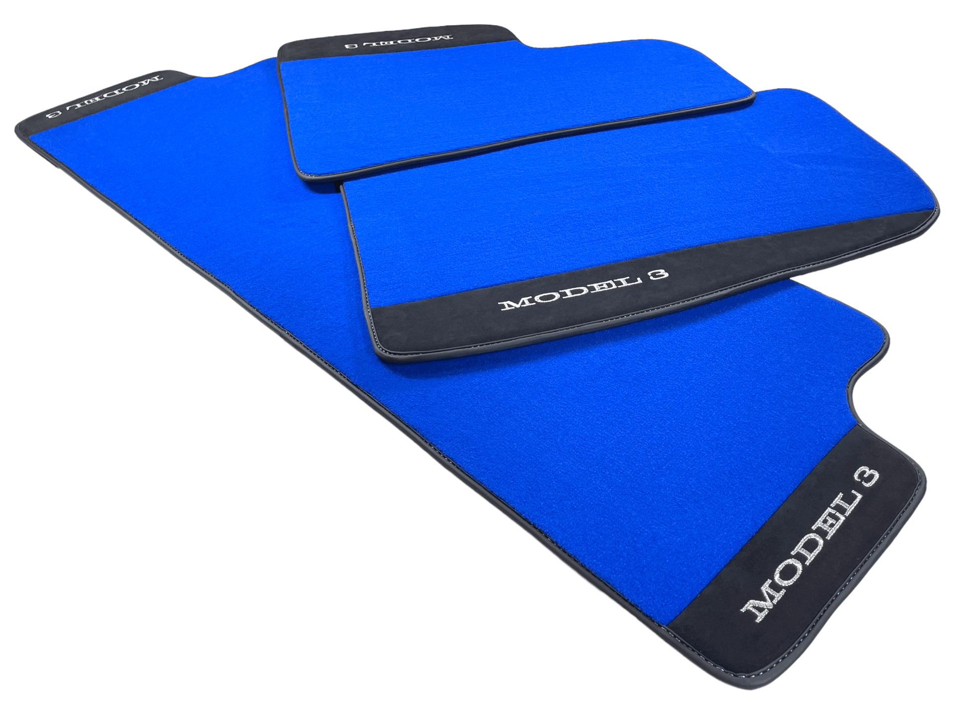 Blue Floor Mats For Tesla Model 3 With Alcantara Leather - AutoWin