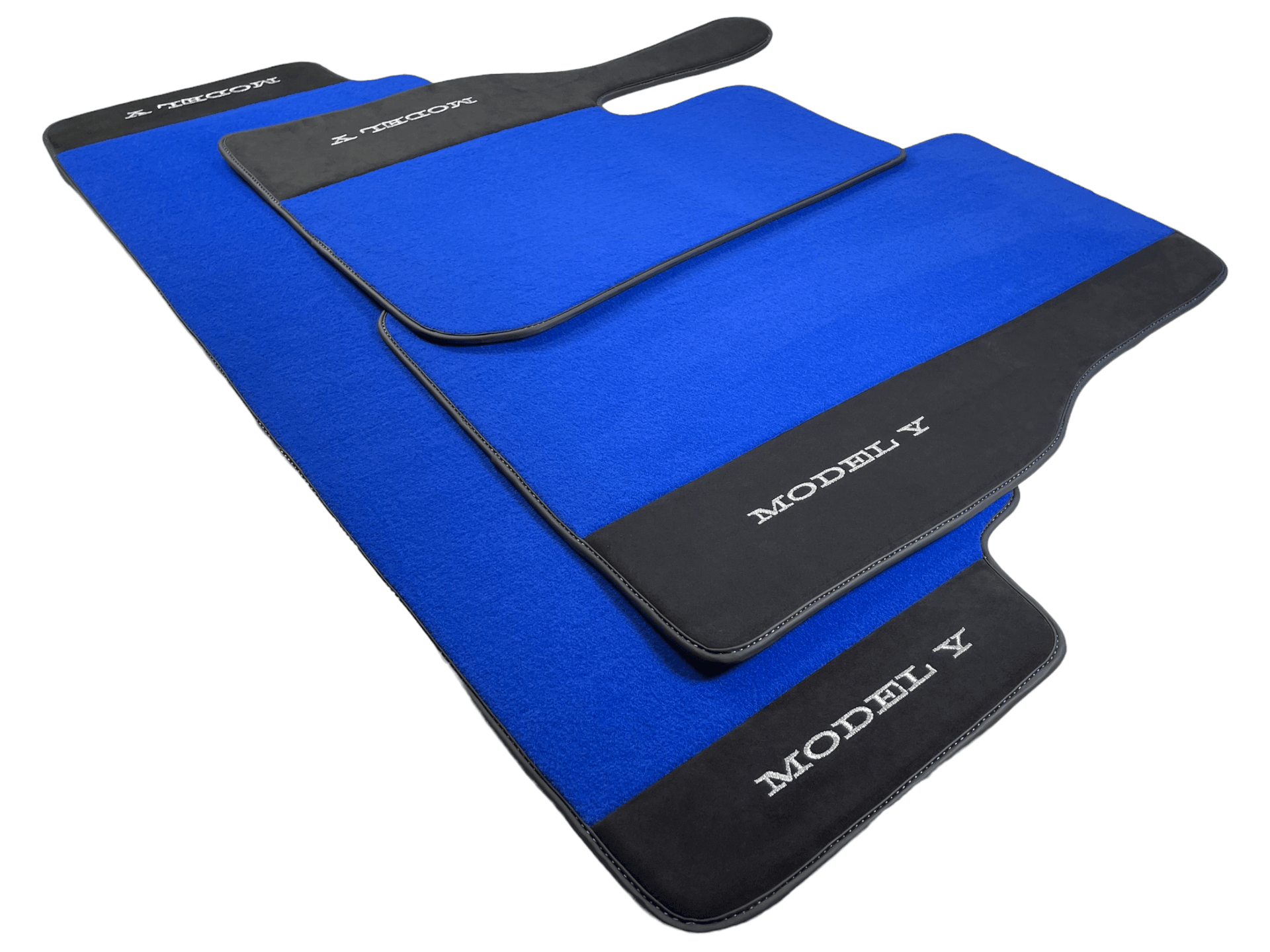 Blue Floor Mats For Tesla Model Y With Alcantara Leather - AutoWin