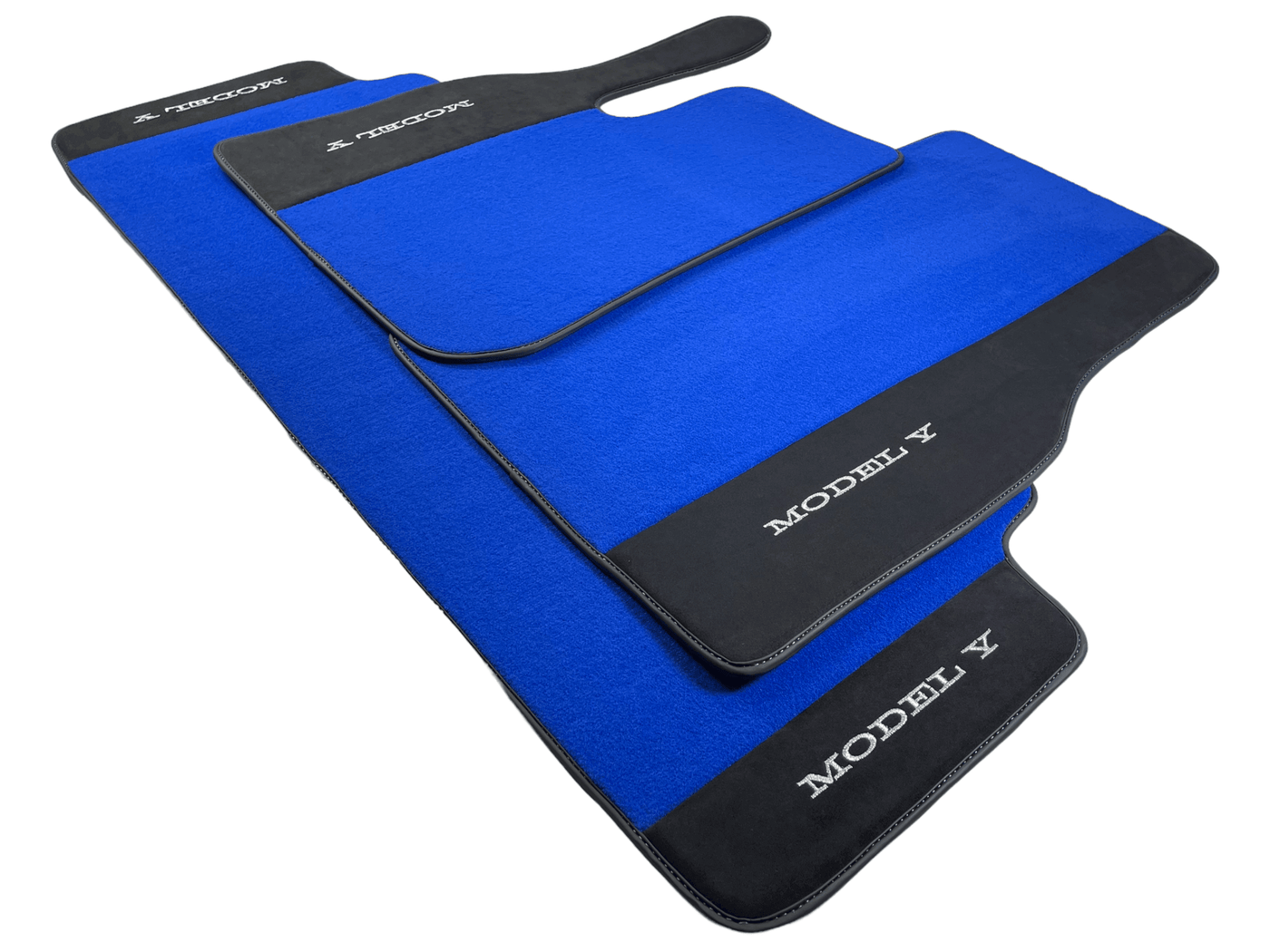 Blue Floor Mats For Tesla Model Y With Alcantara Leather - AutoWin