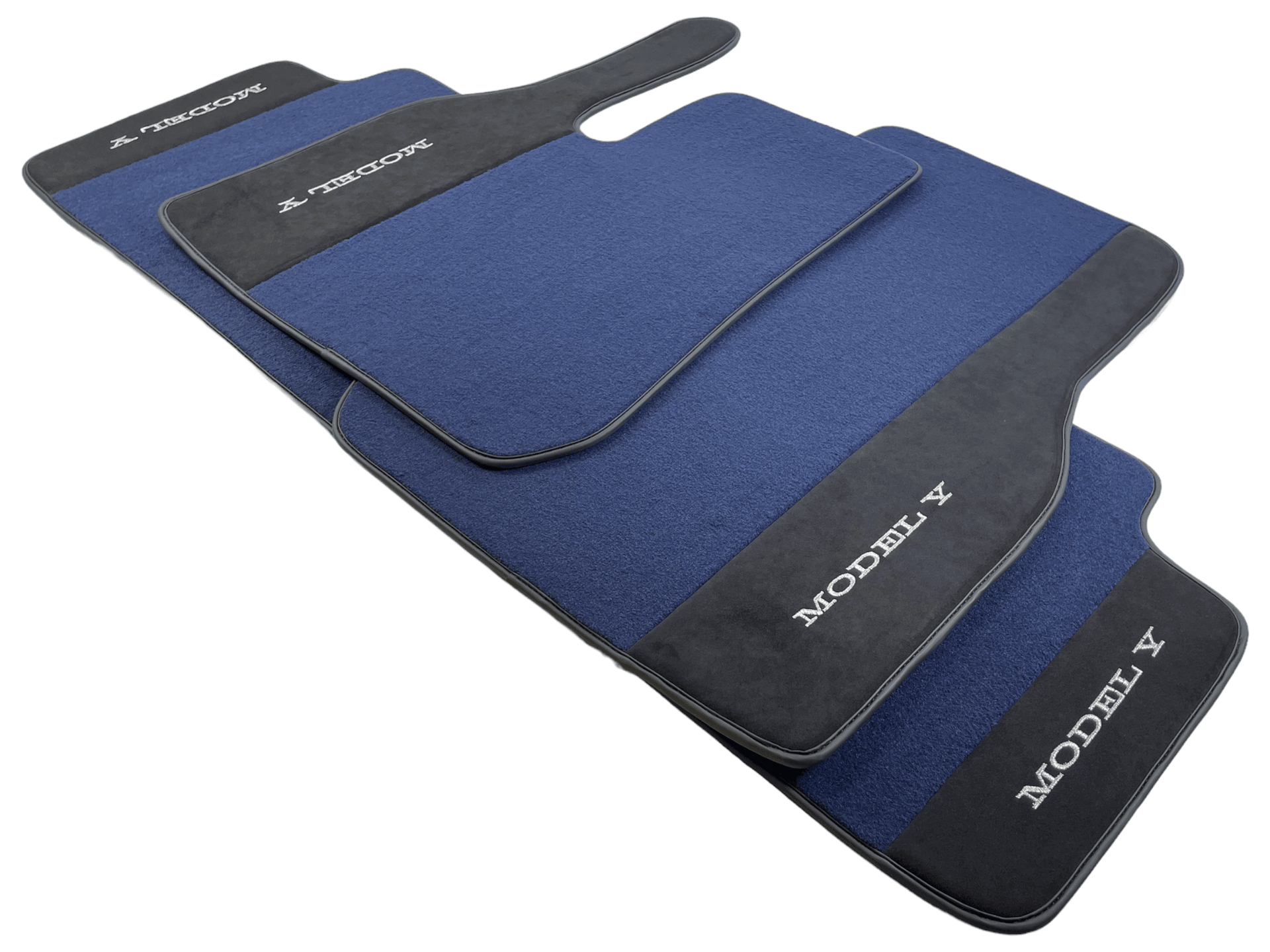 Dark Blue Floor Mats For Tesla Model Y With Alcantara Leather - AutoWin