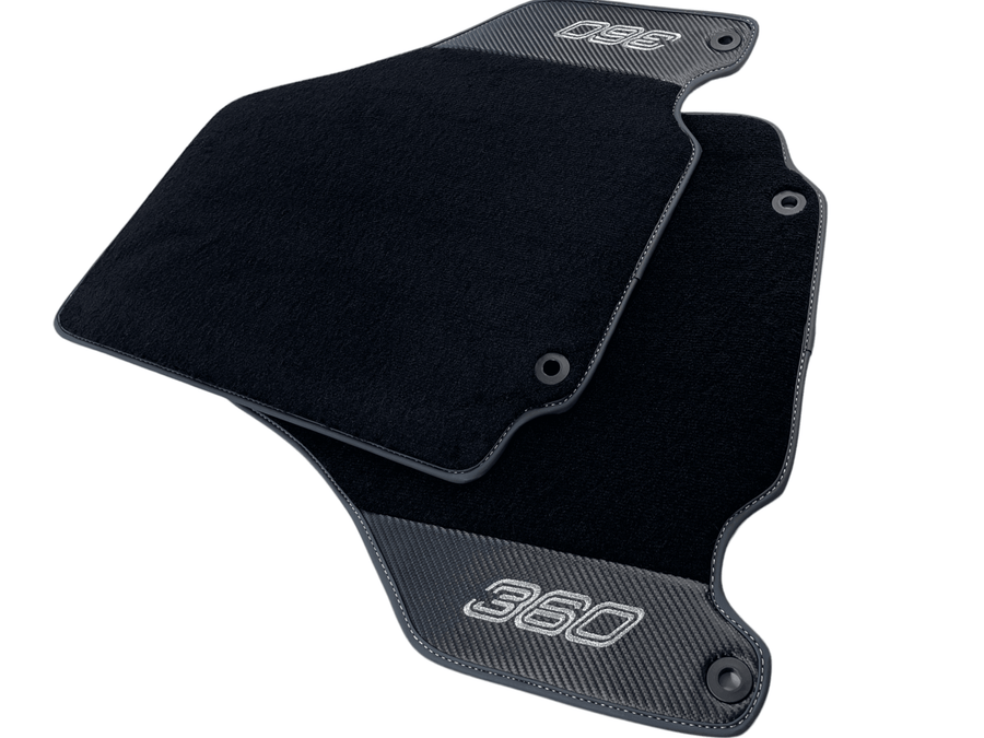 Floor Mats For Ferrari 360 Modena 1999-2005 Black With Carbon Fiber Leather - AutoWin