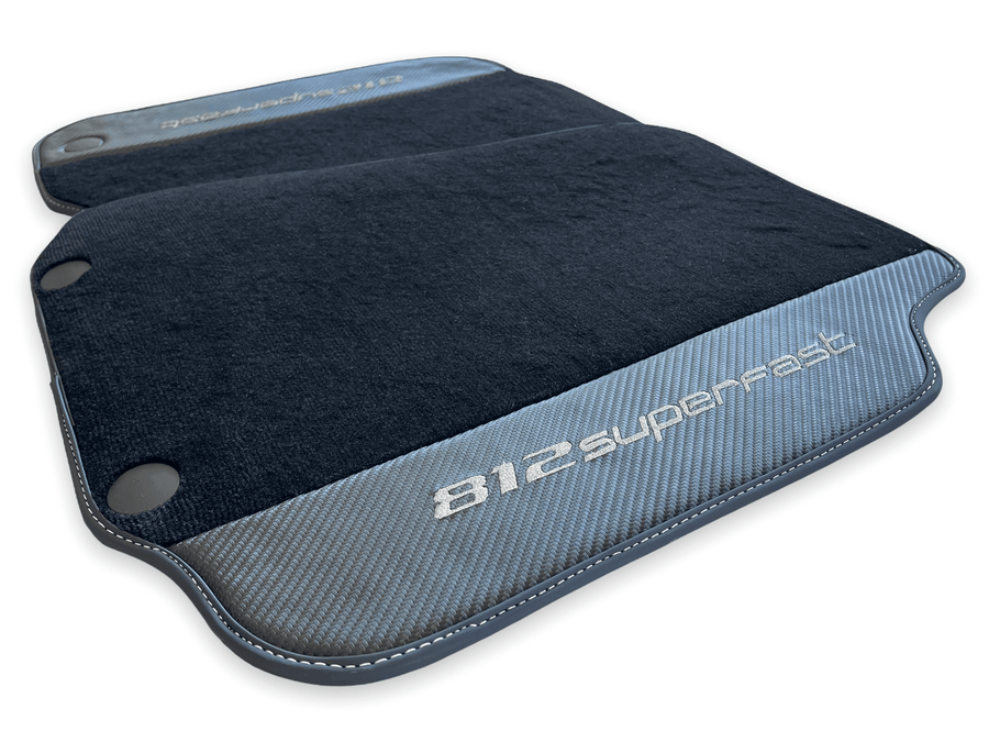Floor Mats For Ferrari 812 Superfast Carbon Fiber And Black Carpet - AutoWin
