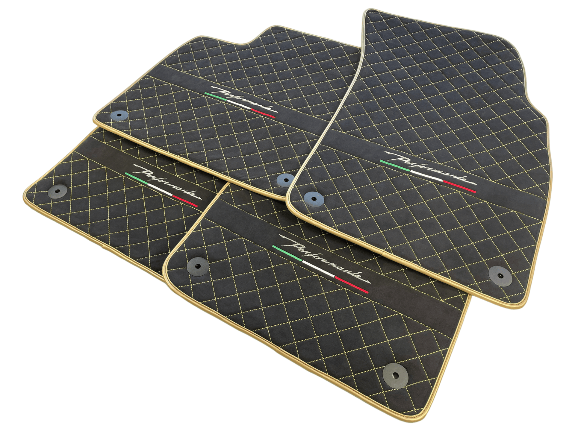 Floor Mats For Lamborghini Urus Performante Alcantara Leather Gold Trim - AutoWin