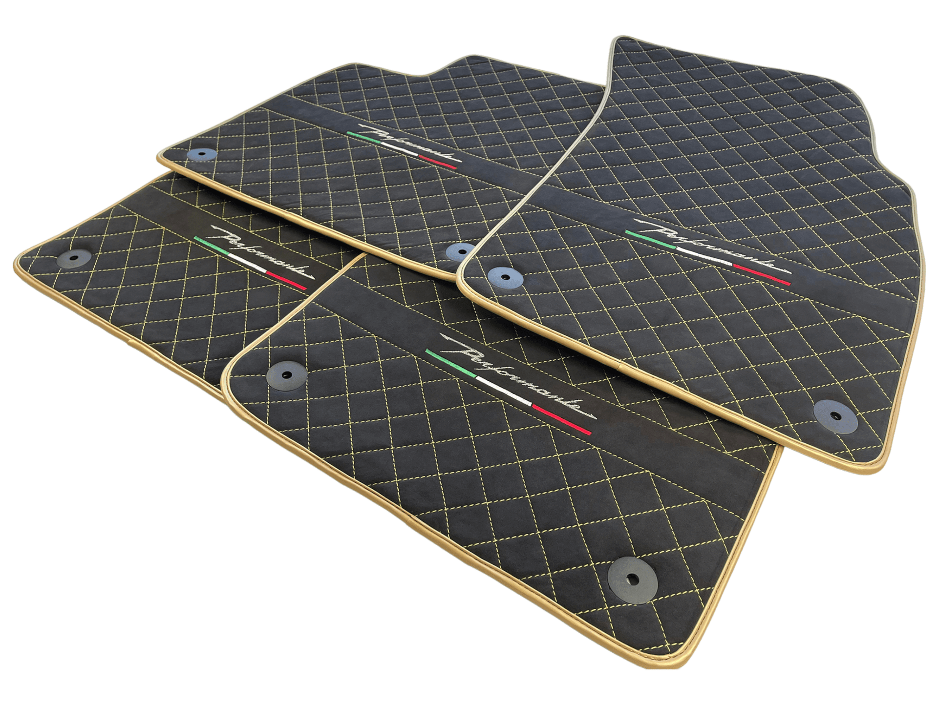 Floor Mats For Lamborghini Urus Performante Alcantara Leather Gold Trim - AutoWin