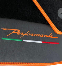 Floor Mats For Lamborghini Urus Performante Leather And Orange Trim - AutoWin