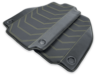 Leather Floor Mats For Ferrari 458 Italia 2009-2015 Black With Yellow Sewing - AutoWin