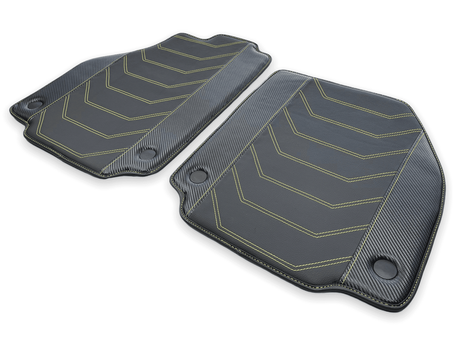 Leather Floor Mats For Ferrari 488 Spider 2016-2022 Yellow Sewing - AutoWin