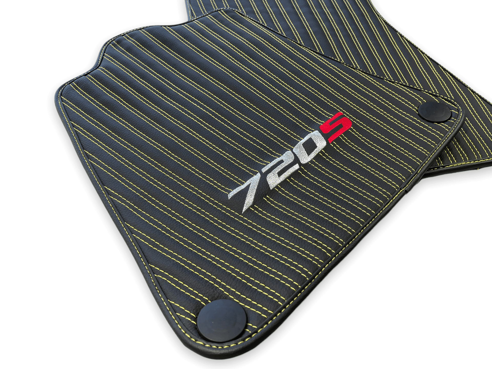 Leather Floor Mats For McLaren 720S Black Tailored Yellow Sewing - AutoWin