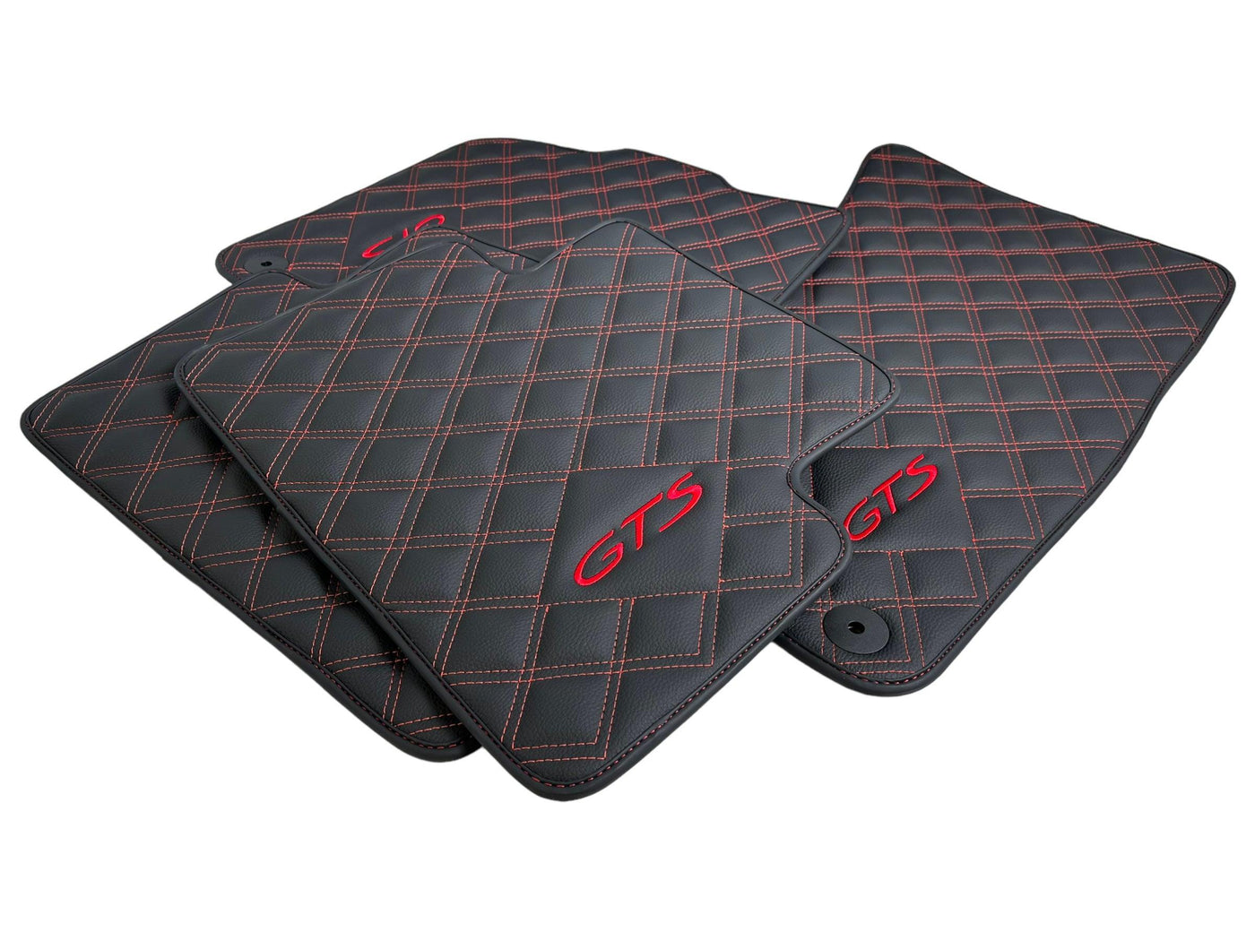 Leather Floor Mats for Porsche Cayenne GTS 2018-2023 Red Sewing - AutoWin