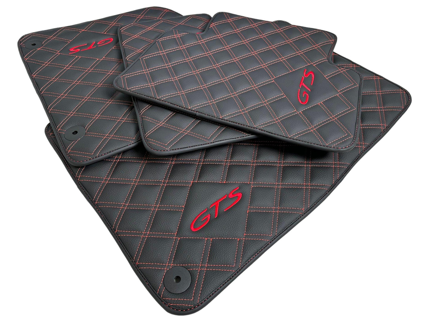 Leather Floor Mats for Porsche Cayenne GTS 2018-2023 Red Sewing - AutoWin