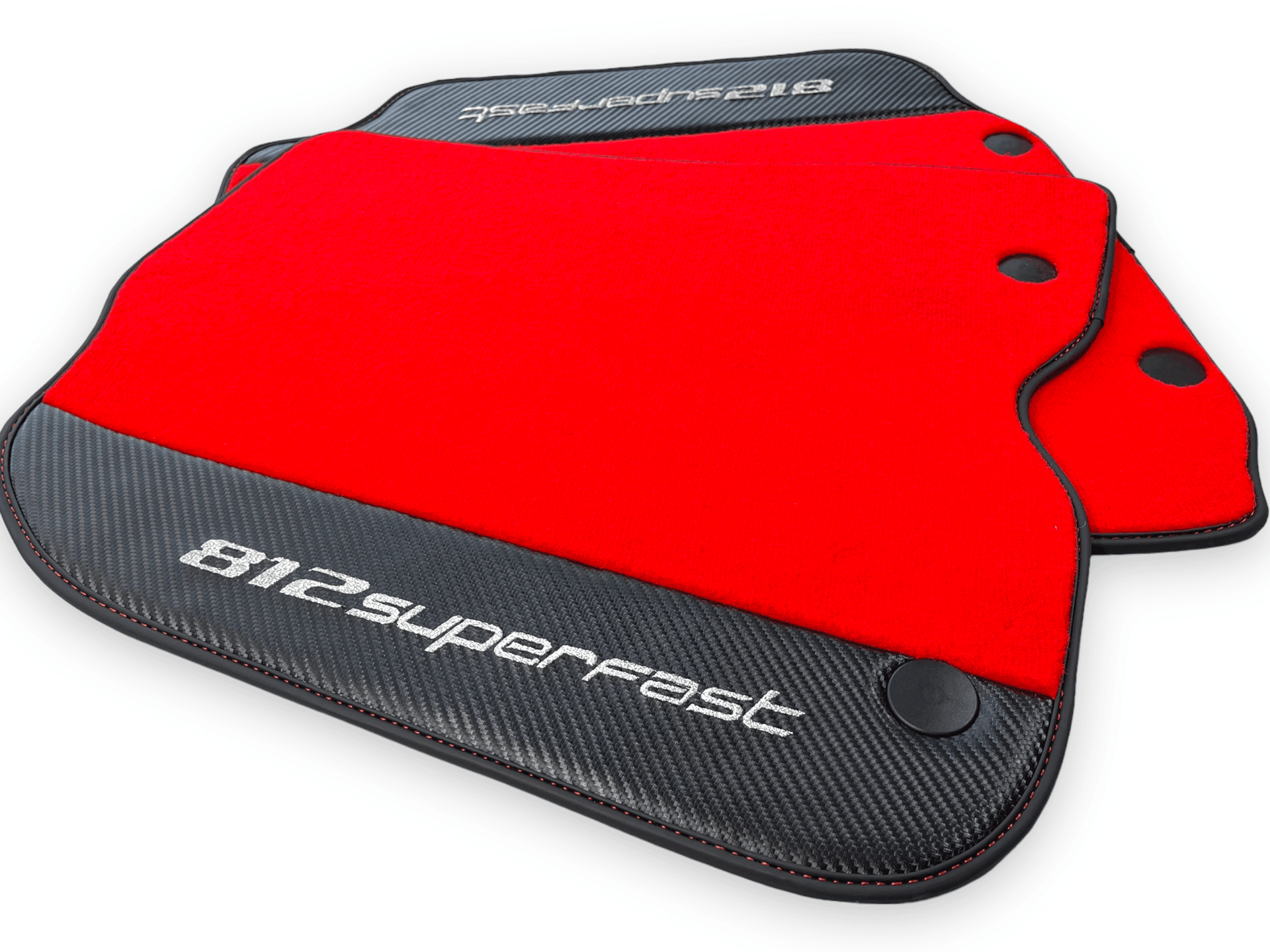 Red Floor Mats For Ferrari 812 Superfast With Carbon Fiber Leather - AutoWin