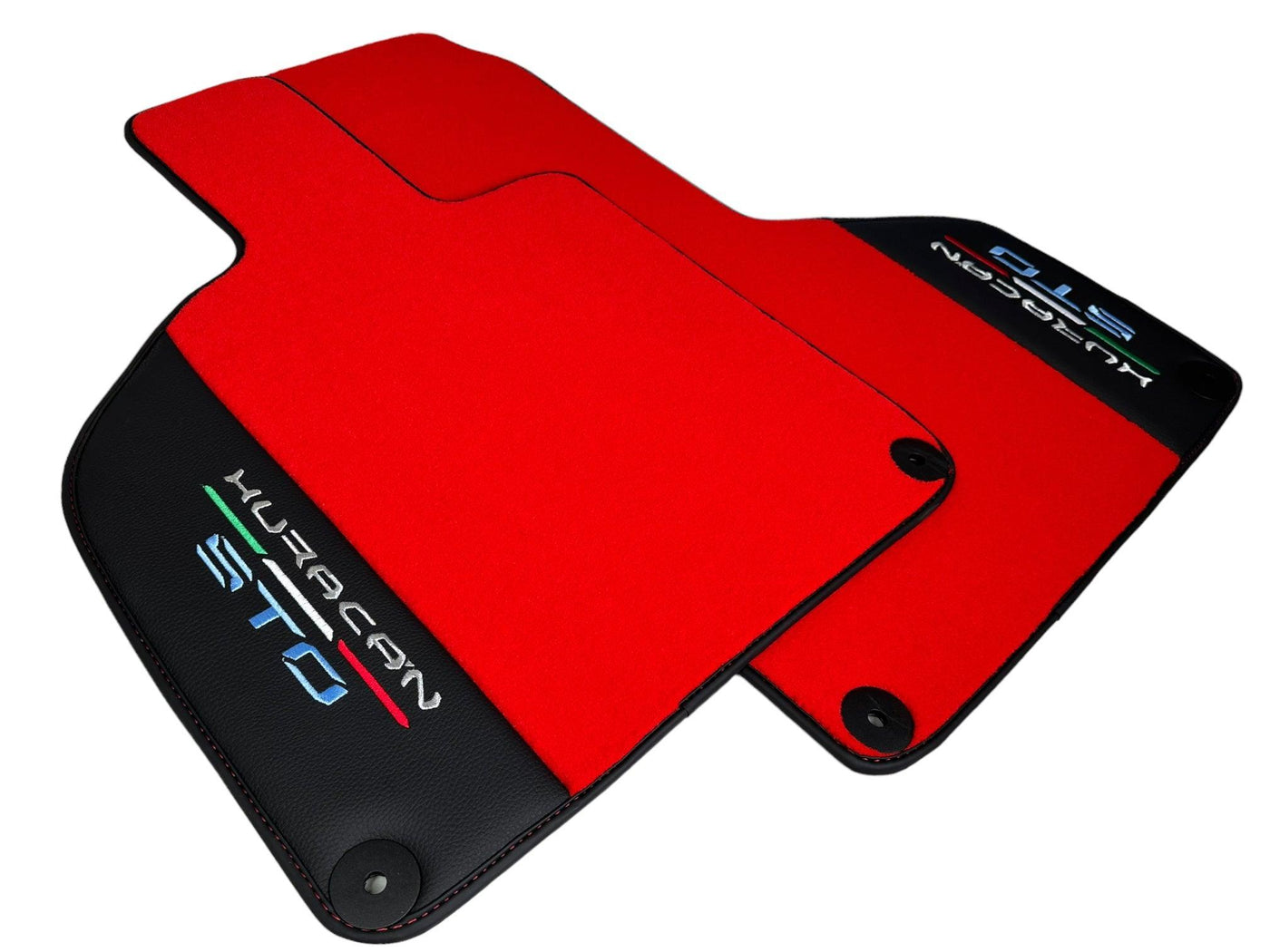 Red Floor Mats for Lamborghini Huracan STO With Black Leather Red Sewing - AutoWin