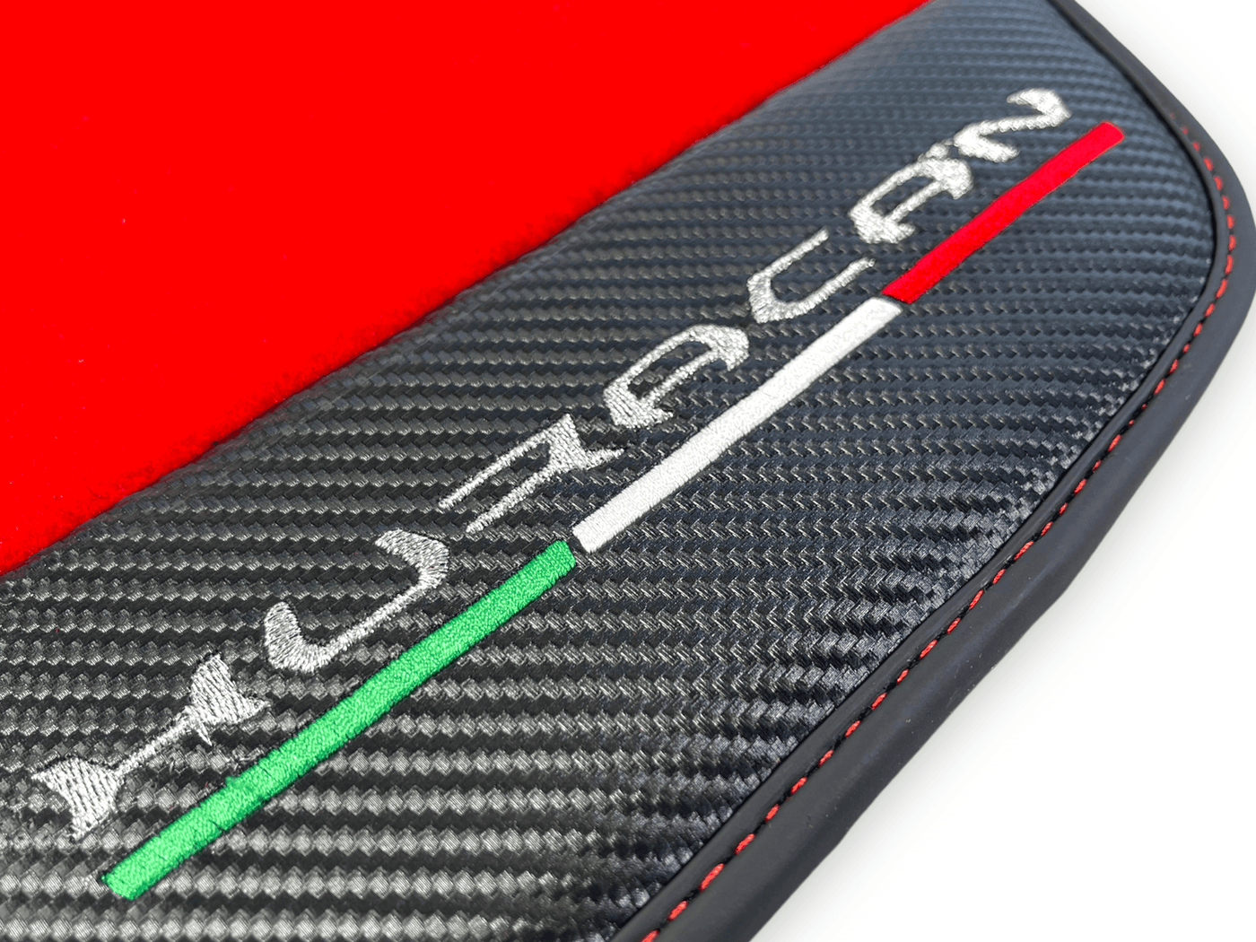 Red Floor Mats for Lamborghini Huracan With Carbon Fiber Leather - AutoWin