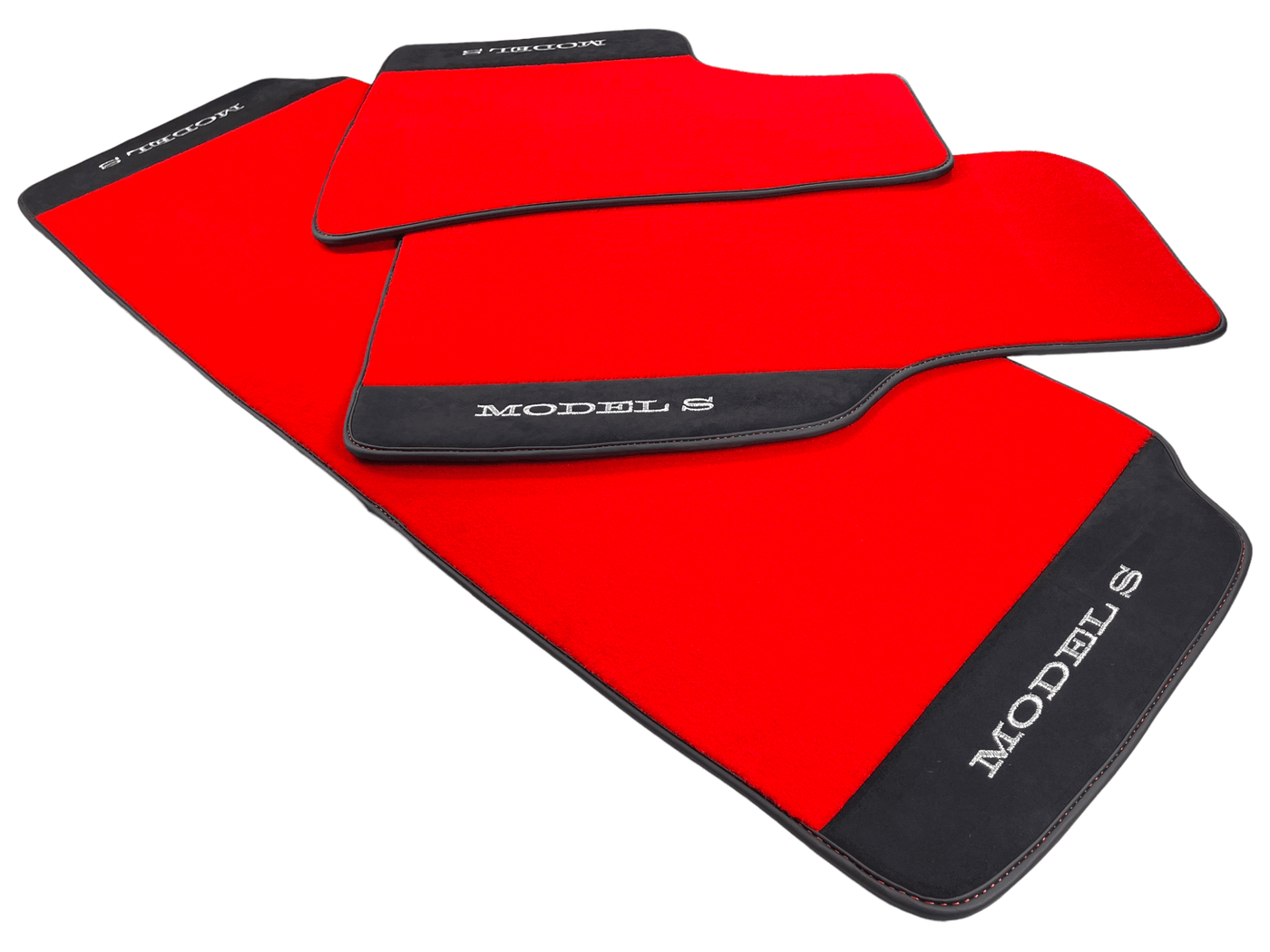 Red Floor Mats For Tesla Model S With Alcantara Leather - AutoWin