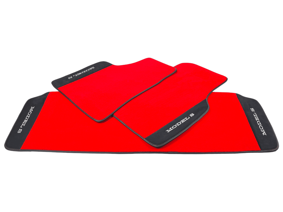 Red Floor Mats For Tesla Model S With Alcantara Leather - AutoWin