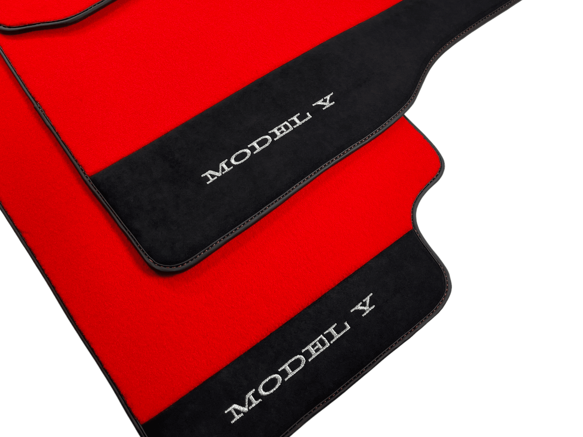 Red Floor Mats For Tesla Model Y With Alcantara Leather - AutoWin