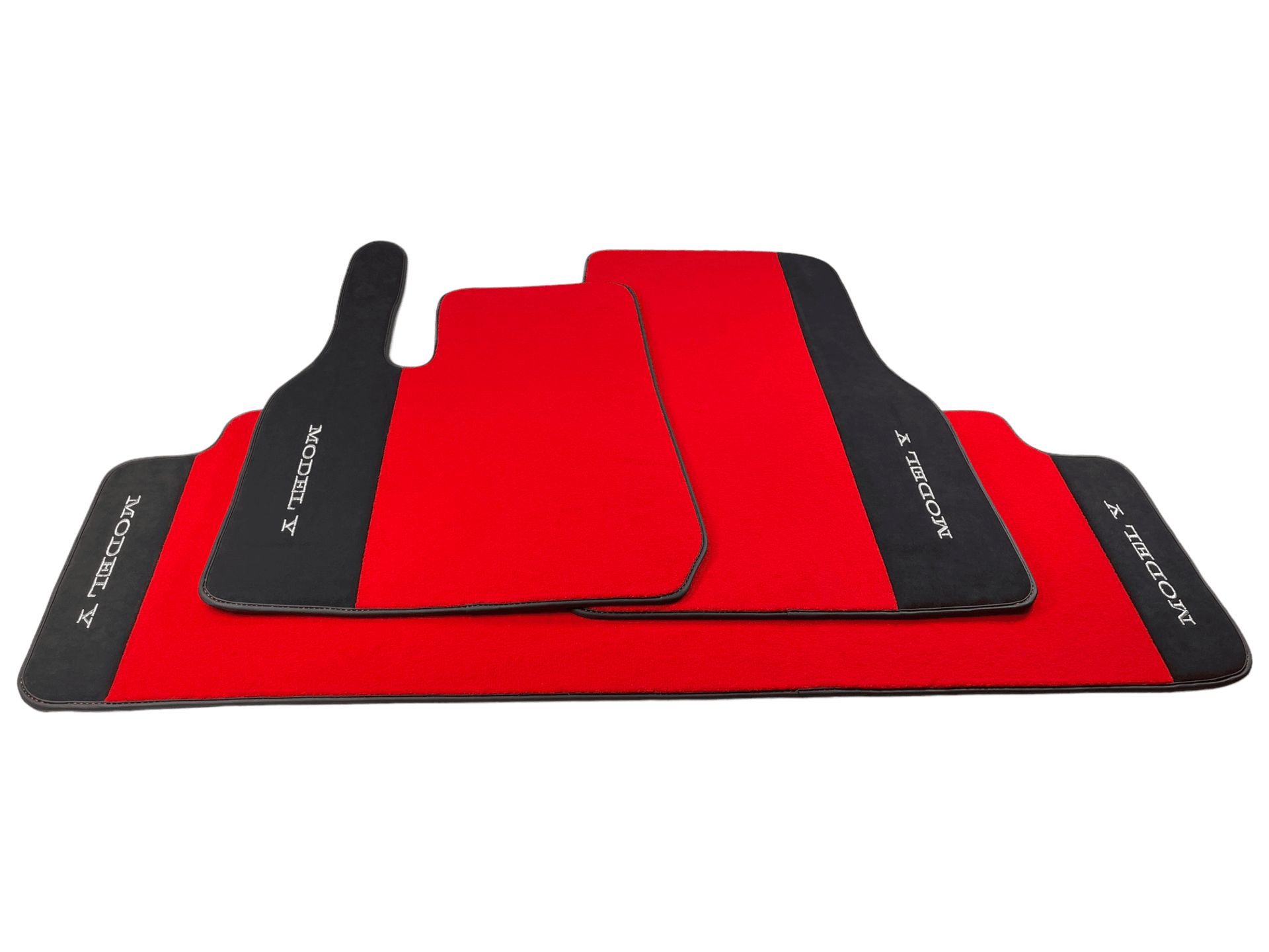 Red Floor Mats For Tesla Model Y With Alcantara Leather - AutoWin